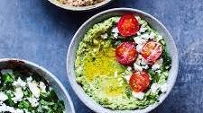 3 Dips: Corn, Feta, & Cream Cheese Dip | Edamame, Cashew, & Kale Dip | Carrots, Cumin, Harissa, & Almond Butter Dip