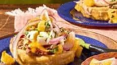 Breakfast Sopes With Refried Beans, Queso Fundido, Poached Eggs, and Salsa