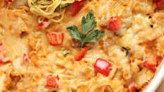 Creamy Buffalo Chicken Zucchini Noodle Bake