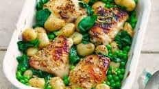 Honey & mustard chicken thighs with spring veg