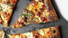 Italian Sausage Pizza with Red Sauce and Pesto