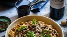 Ostrich and Mushroom Stroganoff