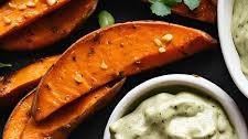 Roasted Sweet Potato Wedges with Garlic Cashew Dip