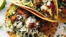 Spicy Shrimp Tacos with Garlic Cilantro Lime Slaw