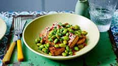 Spicy tofu and edamame beans