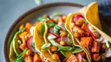 Sweet Potato and Chickpea Tacos with Tangy Paprika Crema