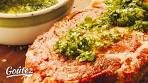 CHUCK ROAST STEAK With Chimichurri On Cast Iron