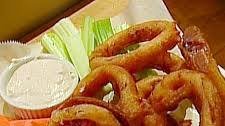 Spicy Buffalo Onion Rings and Blue Cheese Dip