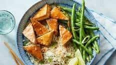 Tofu & Green Bean Satay Bowl with Peanut Sauce over Brown Rice