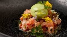 Trout ceviche with avocado sorbet