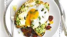 Avocado on toast with chorizo & fried eggs