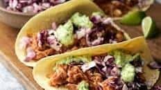 BBQ Pulled Jackfruit Tacos with Avocado Crema and Slaw