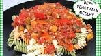 Beef Vegetable Medley in Chunky Tomato Sauce over Pasta ...