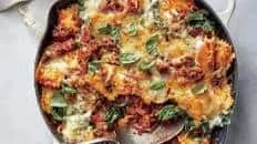 Beefy Baked Ravioli with Spinach and Cheese