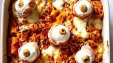 Beefy Baked Ziti with Mozzarella Eyeballs (Spooky Halloween Pasta Recipe)