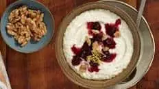 Breakfast Grits with Blueberry Compote and Walnuts