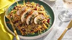 Chicken roulade with watercress and feta over Persian jeweled rice