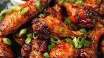 Chicken wings in sweet, chili sauce. Baked in oven