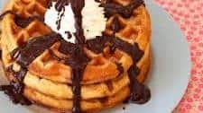 Churro Waffles with Chocolate Sauce