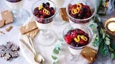 Creamy eggnog panna cottas with mulled berry compote