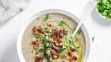 Creamy Roasted Garlic and Mushroom Soup with Bacon