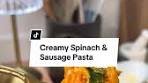 Creamy spinach & sausage pasta🍝 Recipe below ...