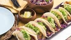 Crispy Fish Tacos with Guacamole & Red Cabbage Slaw