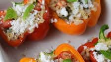 Easy Barley Stuffed Peppers with Basil and Feta (Vegan)