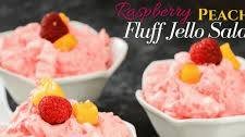 Easy Raspberry Peach Fluff Jello Fruit Salad recipe