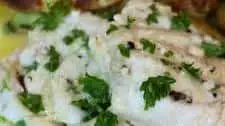 Fried Monkfish with Butter Lemon Sauce and Fried Potato Wedges