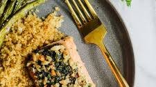 Garlic Butter Pan Roasted Salmon with Crispy Quinoa and Parmesan Asparagus