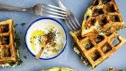 Greek Spinach Waffles with Tzatziki