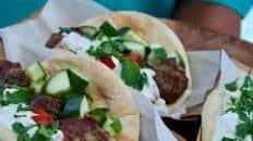 Grilled lamb gyro wraps with Greek tzatziki sauce