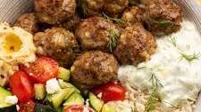 Gyro Bowls (Meatballs with Tzatziki, Lemon Rice, and Cucumber Salad)