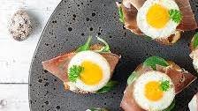 Ham and quail egg bruschetta