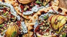 Herby ricotta, pear & pistachio flatbreads