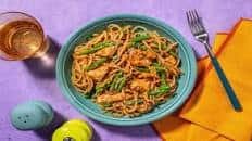 Lemon Chicken Noodles with Roasted Sesame Seeds and Green Beans