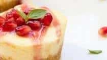 Mini Vanilla Cheesecake with Pomegranate Sauce