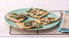 Mushroom and Spinach Flatbread with Fresh Mozzarella, Garlic, and Parmesan