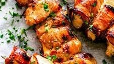 Oven Grilled Bacon Wrapped Chicken Skewers