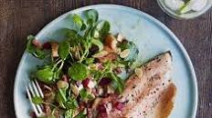 Pan-fried trout with bacon, almonds & beetroot