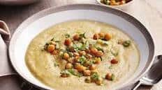 Parsnip and ginger soup with spiced roast chickpeas