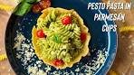 Pesto Pasta in Parmesan Cups | Flavourful Food