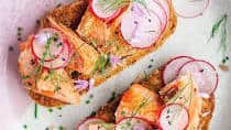 Radish, Chive and Pan Fried Salmon Toast