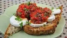 Roasted Red Pepper Olive Tapenade and Mozzarella on Toast