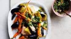 Roasted vegetables with preserved-lemon dressing