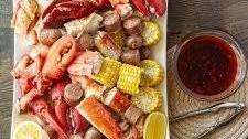 Seafood Boil with Red Spicy Garlic Butter Dipping Sauce