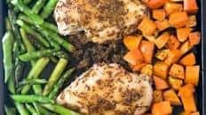 Sheet Pan Honey Mustard Chicken With Sweet Potatoes And Asparagus