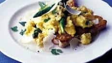 Soft herb scrambled egg with asparagus