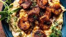 Spicy Garlic Lemon Butter Shrimp with Parmesan Corn Polenta